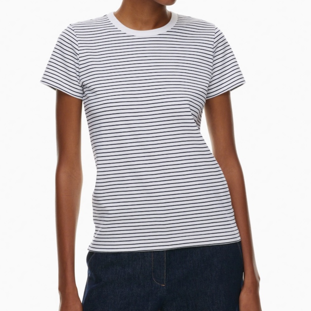 Babaton White and Black Striped Short Sleeve Tee